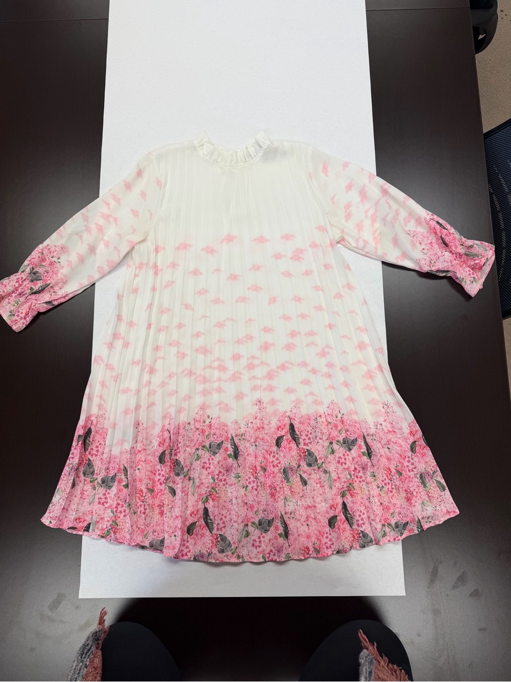 Girls' Pink Floral Ombre Pleated Tunic Dress